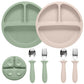 Eascrozn Baby Feeding Set, 2 Pack Silicone Baby Plates with Suction, 2 Pack Spoons and Forks Set for Toddler Utensils, BPA Free,