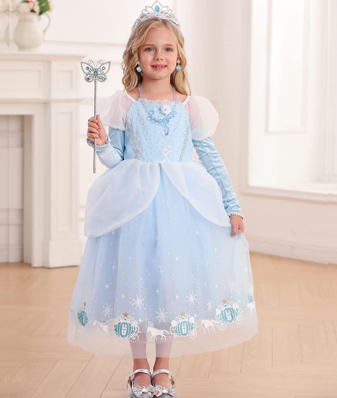 Itvti Princess Cinderella Costume For Girls Halloween Carnival Fancy Dress For Cosplay, Light Blue, 4-5 Years(Tag 120)