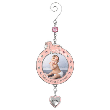 Banberry Designs 2024 Baby Girl'S First Christmas Photo Ornament - Dated Xmas Picture Frame Decoration For Newborn Daughter - Ba