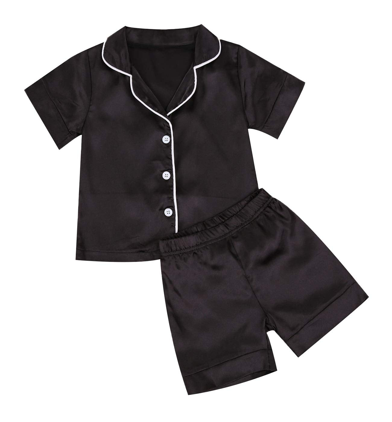 Toddler Baby Kids Satin Pajamas Set, Long Sleeve Button-Down Sleepwear Pjs For G WBBAPB08K45S6MW