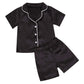 Toddler Baby Kids Satin Pajamas Set, Long Sleeve Button-Down Sleepwear Pjs For Girls (2T, P-Black-Short Sleeve)