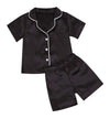 Toddler Baby Kids Satin Pajamas Set, Long Sleeve Button-Down Sleepwear Pjs For Girls (1T, P-Black-Short Sleeve)