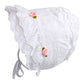 Slowera Cap Baby Girls 100% Cotton Double Brimmed Eyelet Lace Bonnet With Flowers (3-6 Months, White)