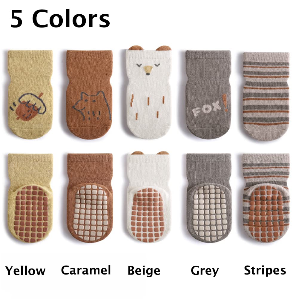 Exegawe Toddler Non Slip Socks, Cute Baby Socks With Grips Crew Socks 5 Pairs(H,M/1-3Y)