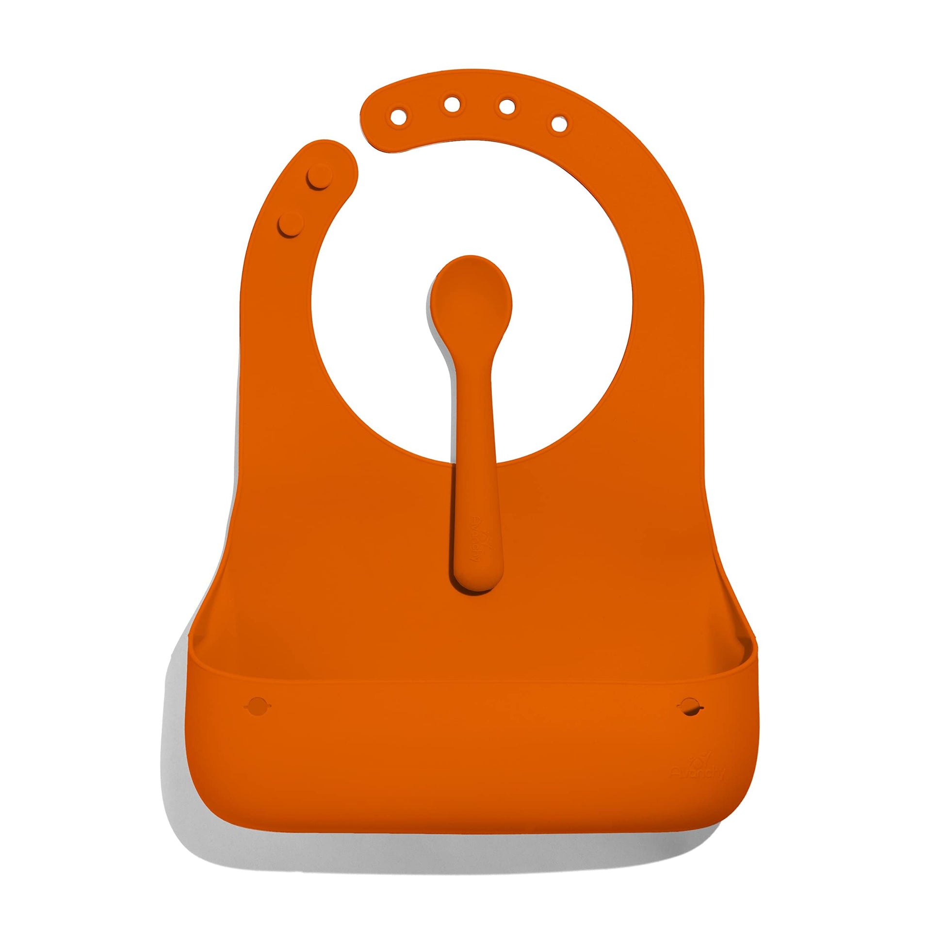 Avanchy Silicone Baby Bibs, Waterproof, Adjustable, BPA Free, Soft Unisex Set for Toddlers with Matching Spoon, Orange