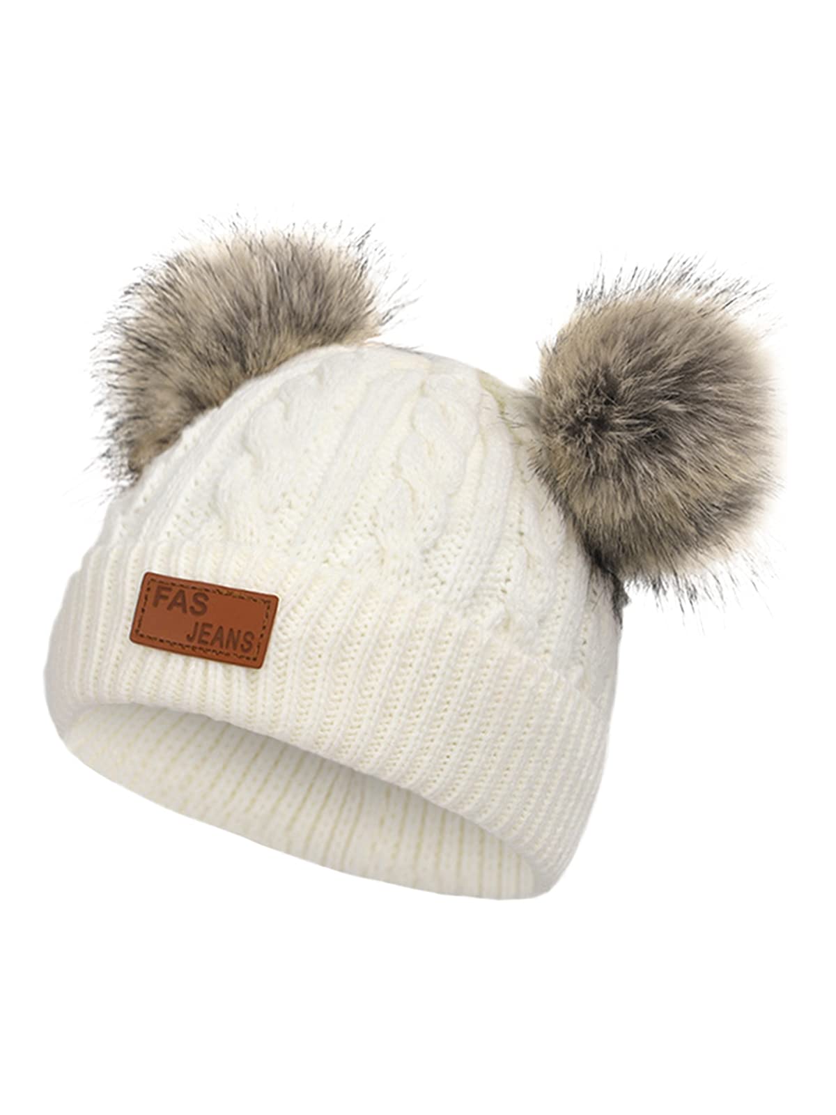 Century Star Baby Girl Hats Winter Cute Baby Beanies For Girls Boys Knit Baby Hats Warm Infant Toddler Hat Pom Pom Caps 1Pc Whit