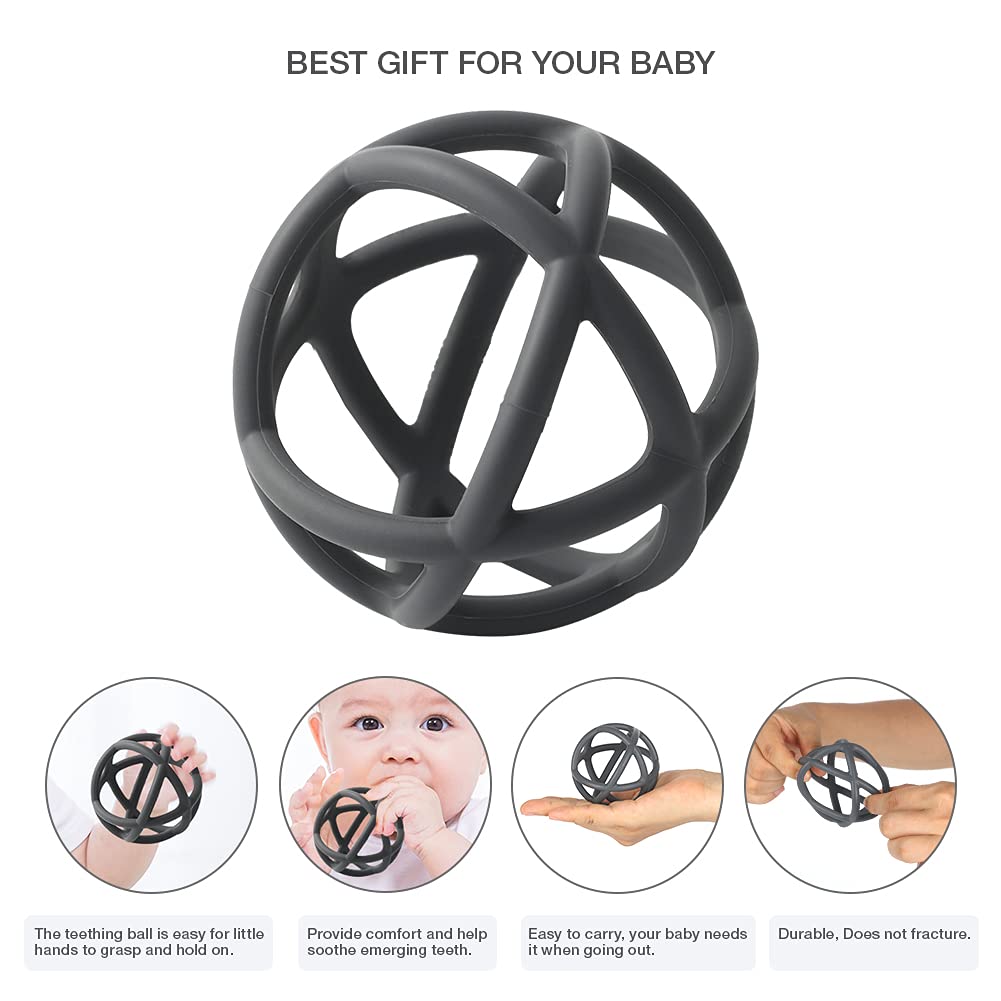 Teething Toys, TOPGOMES Baby Teether Toys, BPA Free Silicone Soft Ball Easy to Hold Teether for Babies Ages 6 Months+ (Clay+Dark