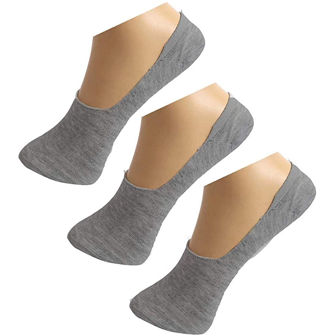 Queery Grey Unisex Anti Slip No Show Cotton Loafer Socks With Anti Slip Silicon Grip (Pack Of 3)
