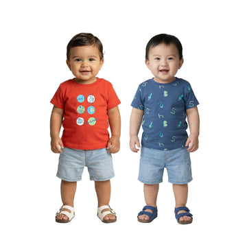 Nautinati Infants Boys Pack Of 2 Graphic Printed TShirts | Cotton | Age 024 Months Coral And Navy