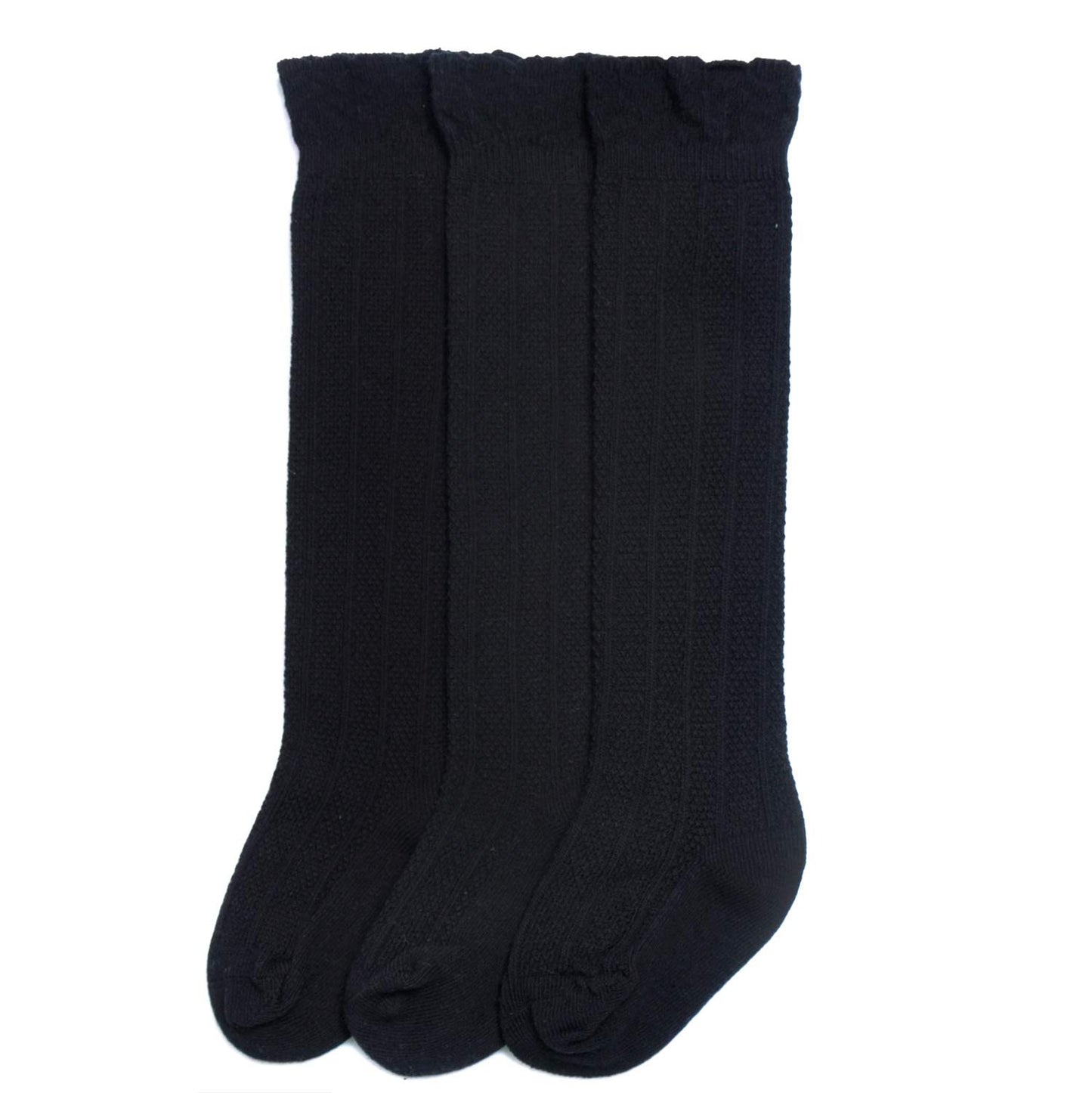 Epeius 3 Pair Pack Baby Girls Boys No Seam Black Uniform Knee High Socks Tube Ruffled Stockings Infants And Toddlers For 12-36 M