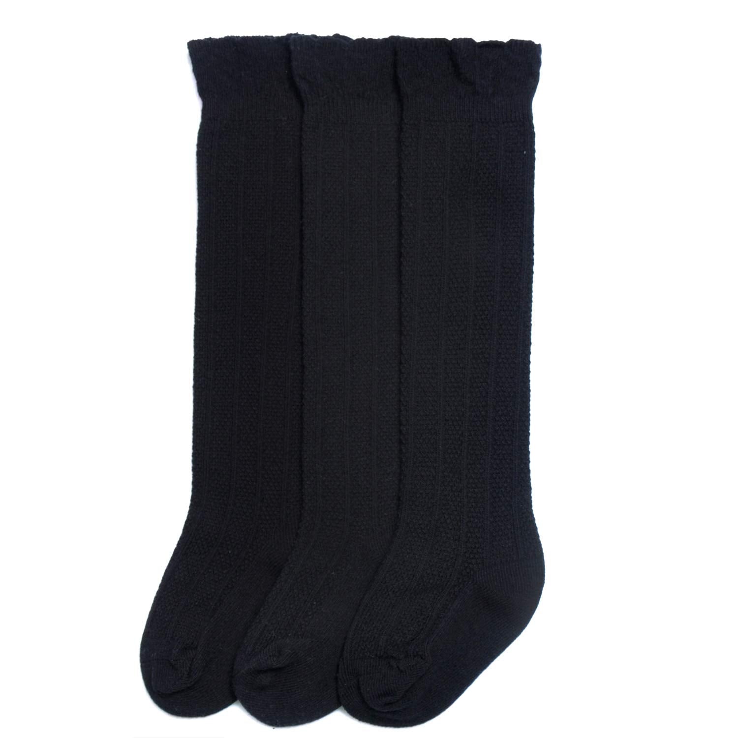 Epeius 3 Pair Pack Baby Girls Boys No Seam Black Uniform Knee High Socks Tube Ruffled Stockings Infants And Toddlers For 12-36 M