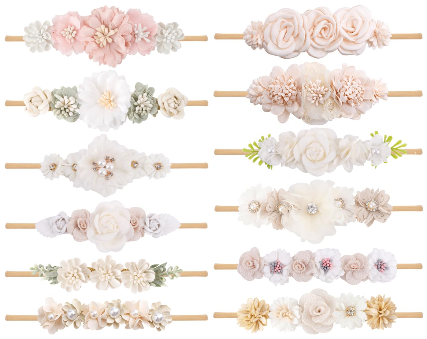 Toptim Baby Floral with Nylon Headbands for Newborn Girls Shower Photo (C-12 Pack)