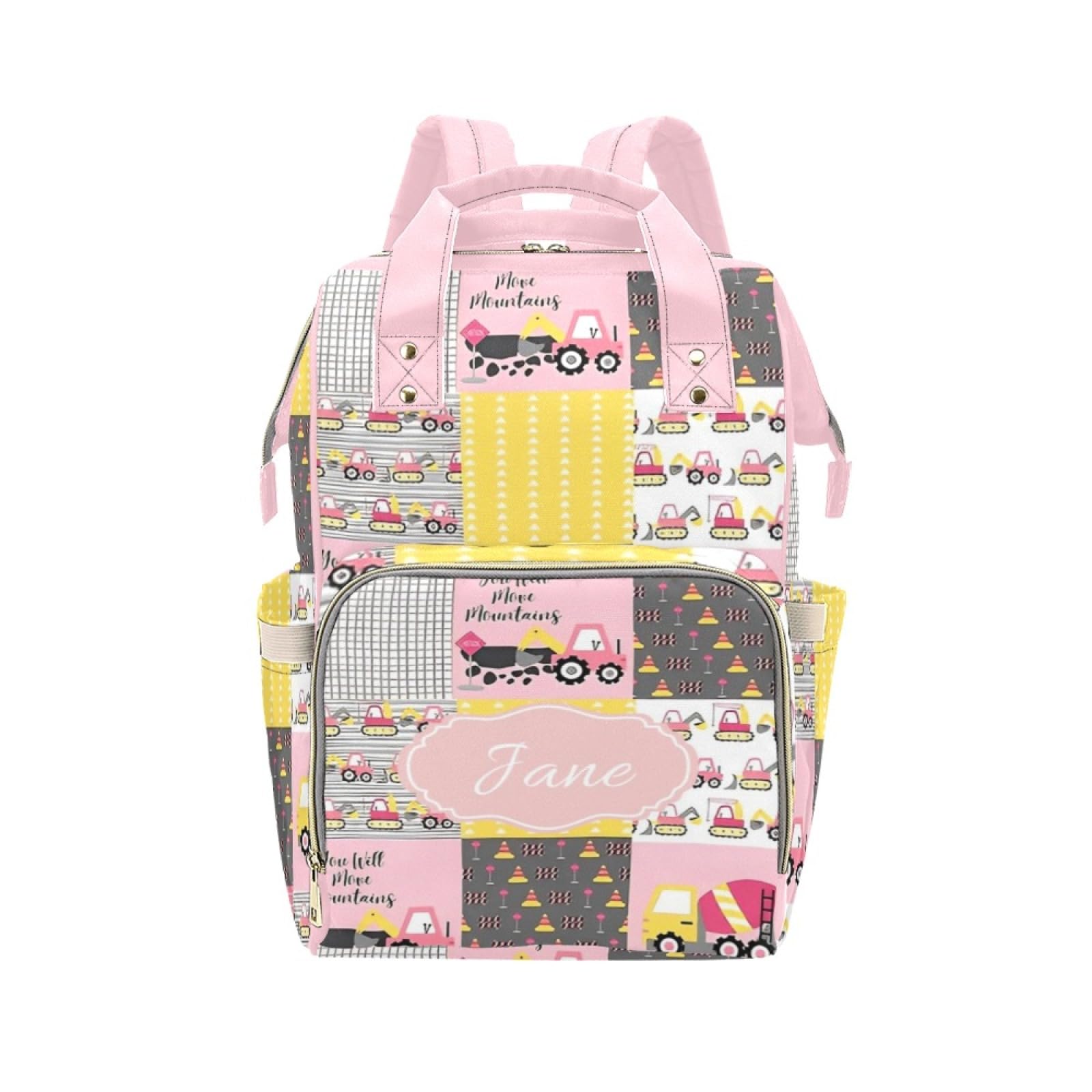 Noverbibi Custom Diaper Bag for baby Customized Construction Pink Baby Bag Personalized Nursing Bags with Name Custom Name Mommy