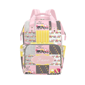 Noverbibi Custom Diaper Bag for baby Customized Construction Pink Baby Bag Personalized Nursing Bags with Name Custom Name Mommy