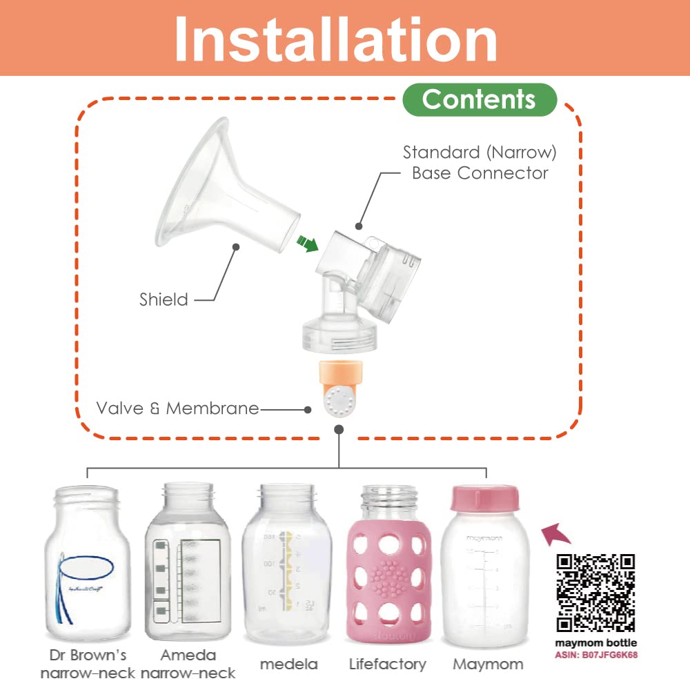 Maymom Myfit Flange Set, Two-Piece Breast Shield (24Mm Medium) Connector Valve Membrane Compatible With Medela Breast Pumps (Pum