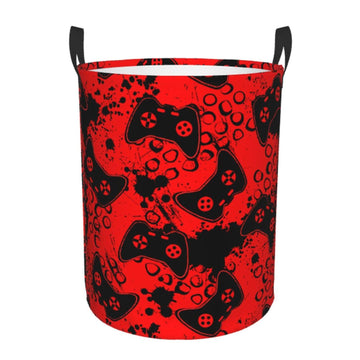 Gbuzozie Game Joysticks Red Background Round Laundry Hamper Storage Basket Toys Clothes Organizer Bin For Home Bathroom Bedroom