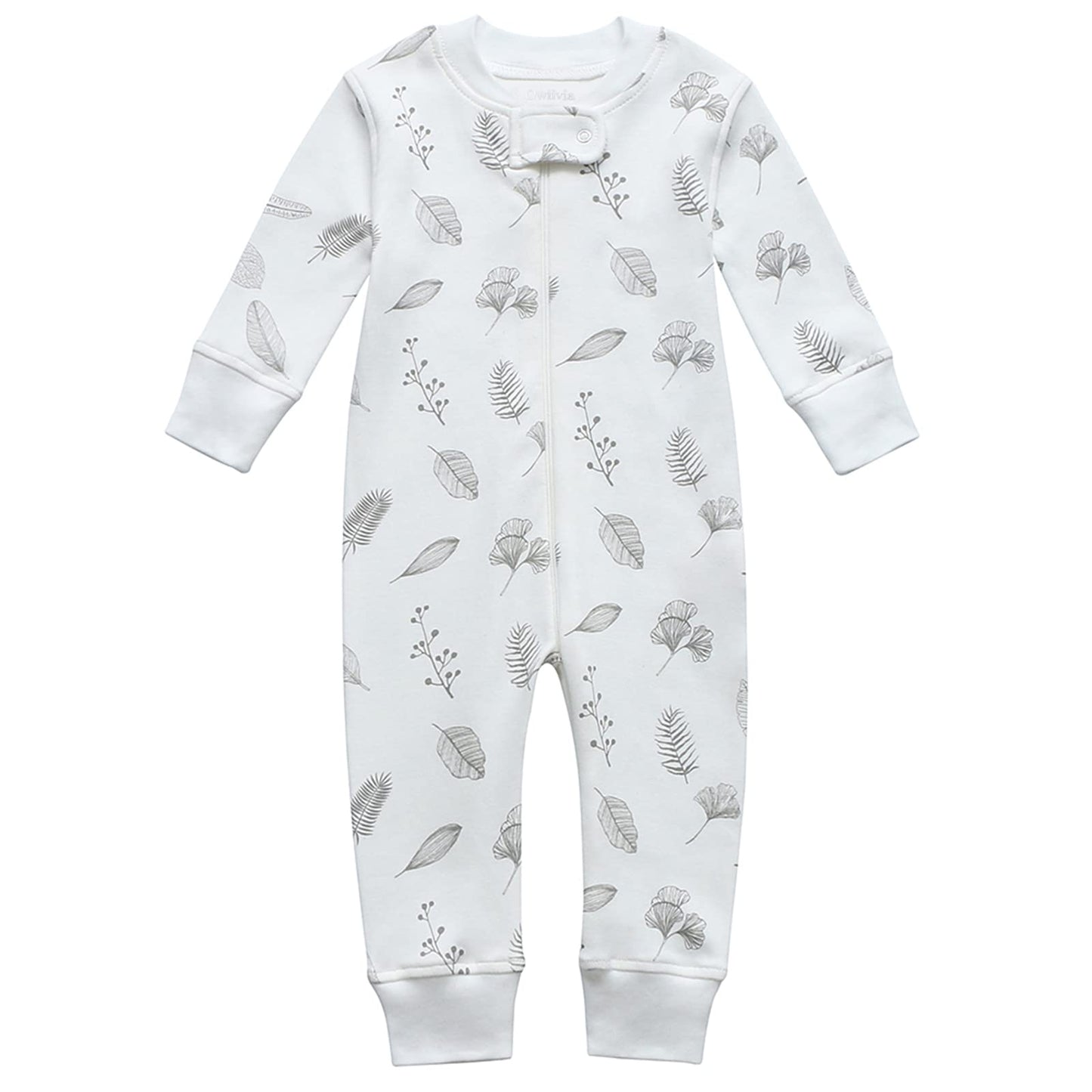 Owlivia Organic Cotton Baby Boy Girl Zip Up Sleep N Play, Footless, Long Sleeve(0-3 Months, Leaf)
