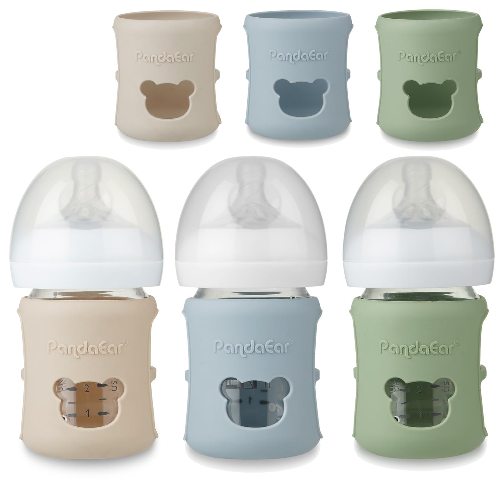 Pandaear 3 Pack Silicone Sleeves For Philips Avent Natural Glass Baby Bottles 4 Oz, Shatterproof Anti-Breakage And Heat Resistan