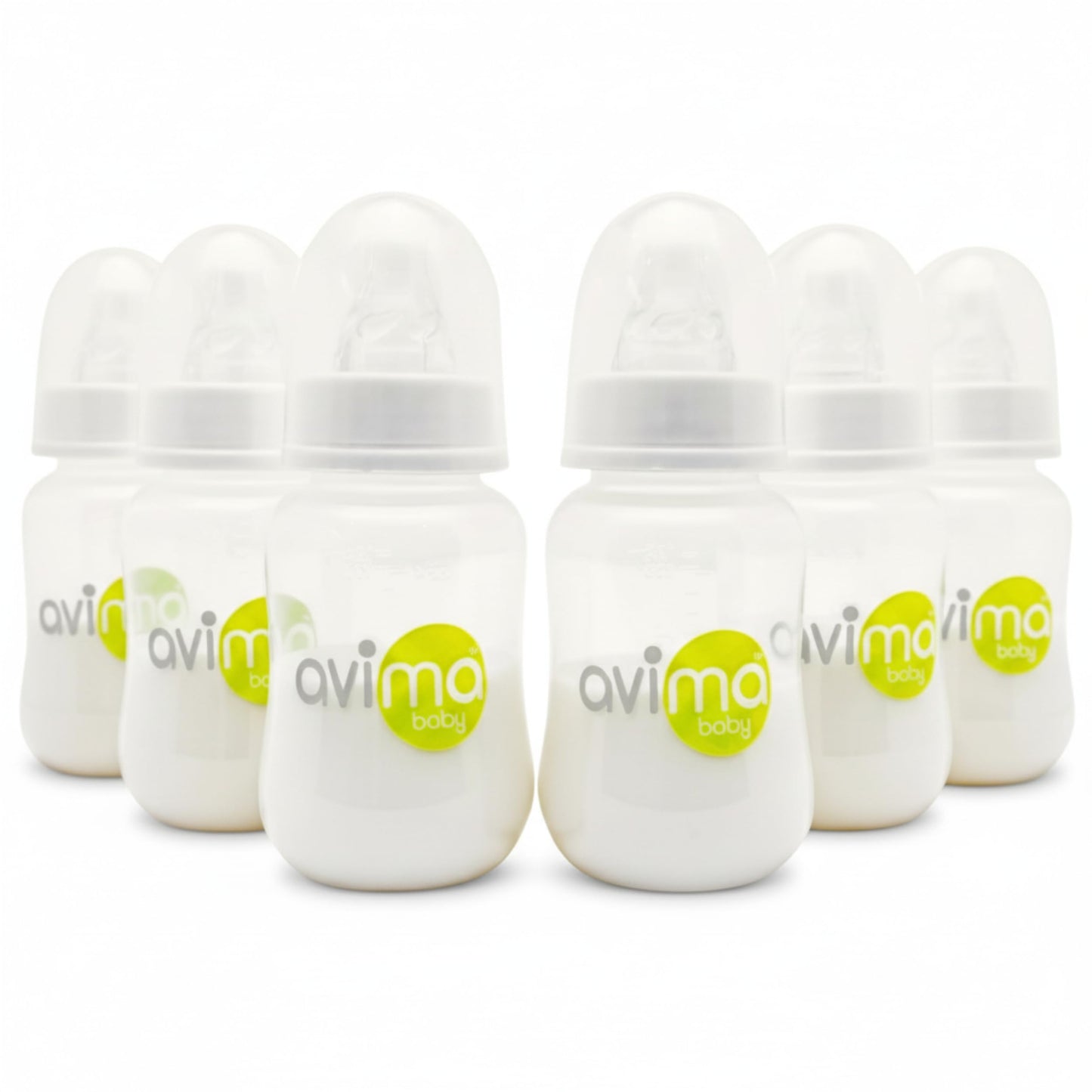 Avima Anti-Colic Baby Bottles - 4 oz, Slow Flow Nipples - BPA-Free, Standard Neck - Stage 1 for 0-3 Months - Set of 6