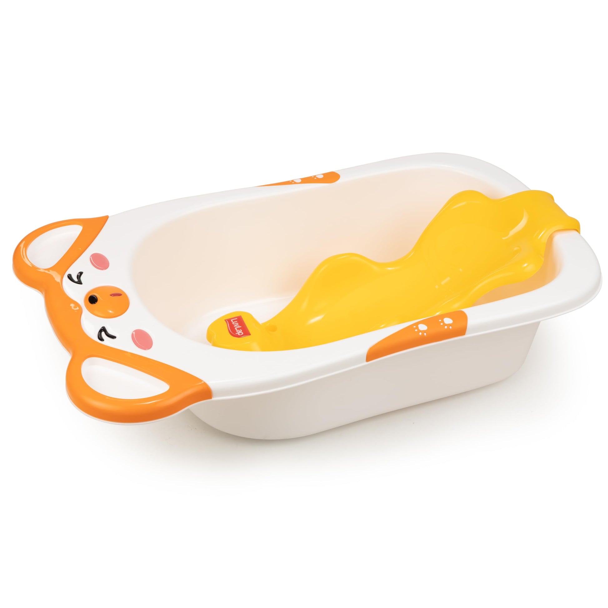 Luvlap Bubble Baby Bathtub (White & Orange) & Anti Slip Baby Plastic Bath Chair (Yellow) For 6 Month - 3 Years, Bathtub With Dra