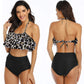2Pcs Mommy And Me Matching Family Swimsuit Ruffle Women Swimwear Kids Children Toddler Bikini Bathing Suit Beachwear Sets (Leopa