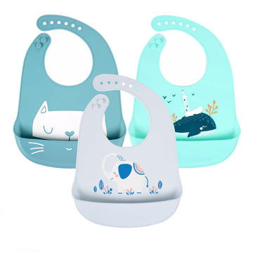 Yingjee Baby Bibs Silicone Feeding Bibs, Weaning Waterproof Bibs With Food Crumb Catcher Pocket Baby Bibs Easily To Clean, Comfo