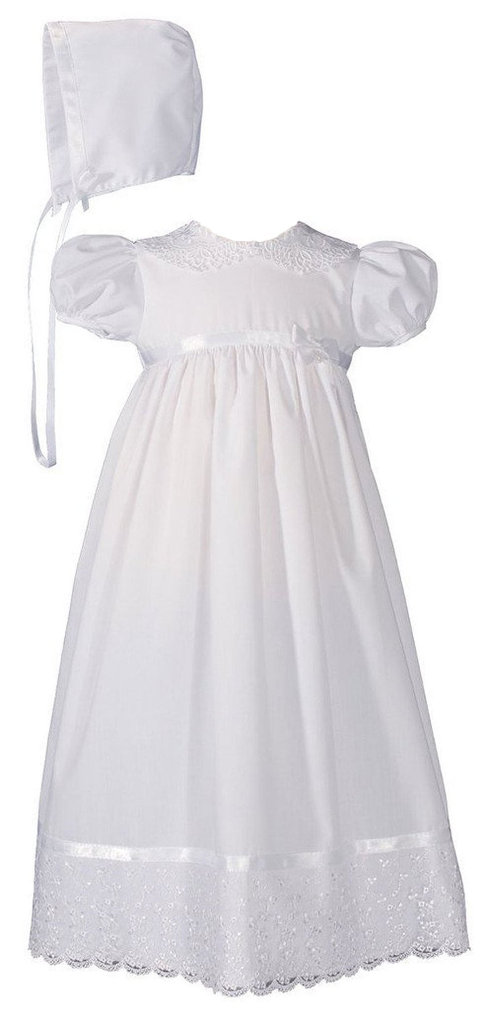 Girls Special Occasion 24' Poly Cotton Batiste Christening Baptism Gown With Lace Collar And Hem 3M