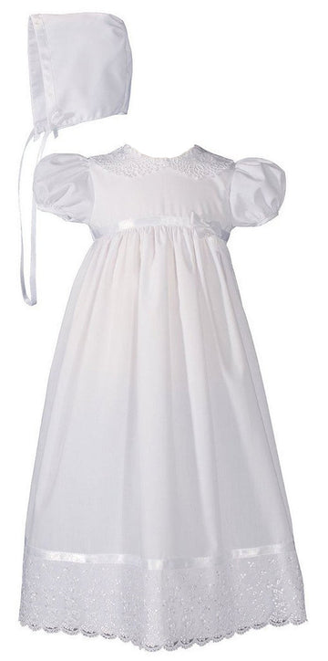 Girls Special Occasion 24' Poly Cotton Batiste Christening Baptism Gown With Lace Collar And Hem 3M