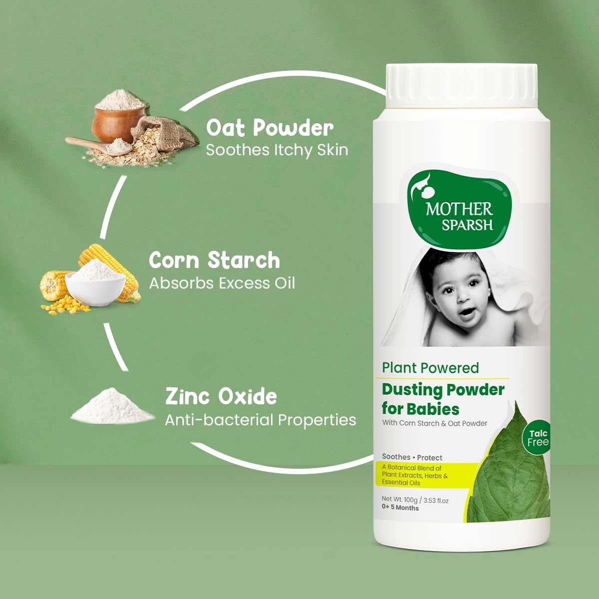 Mother Sparsh Talc-Free Natural Dusting Powder For Babies, 100 G (Pack Of 2)