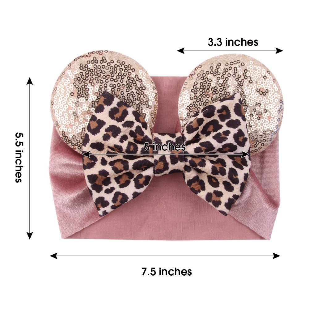 Jiahang Baby Leopard Bows Turban Knotted Head Wraps, Hair Bows Headbands Stretchy Hair Bands For Infant Toddlers Girls (Pink Leo