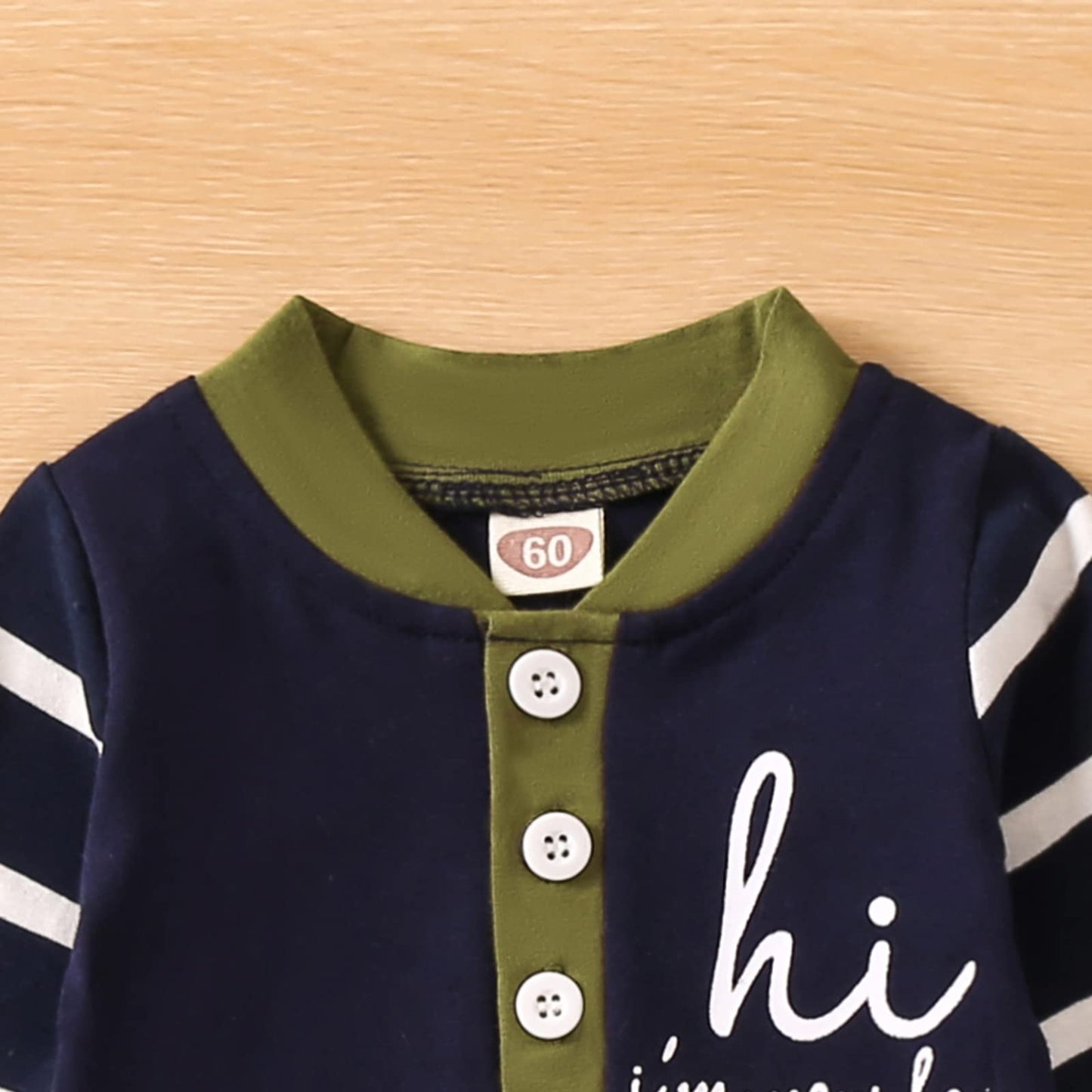 Grnshts Newborn Baby Boy Romper Coming Home Outfits Letter Print Bodysuit Jumpsuit+Hat+Gloves 3Pcs Clothes Set (Dark Blue+Stripe