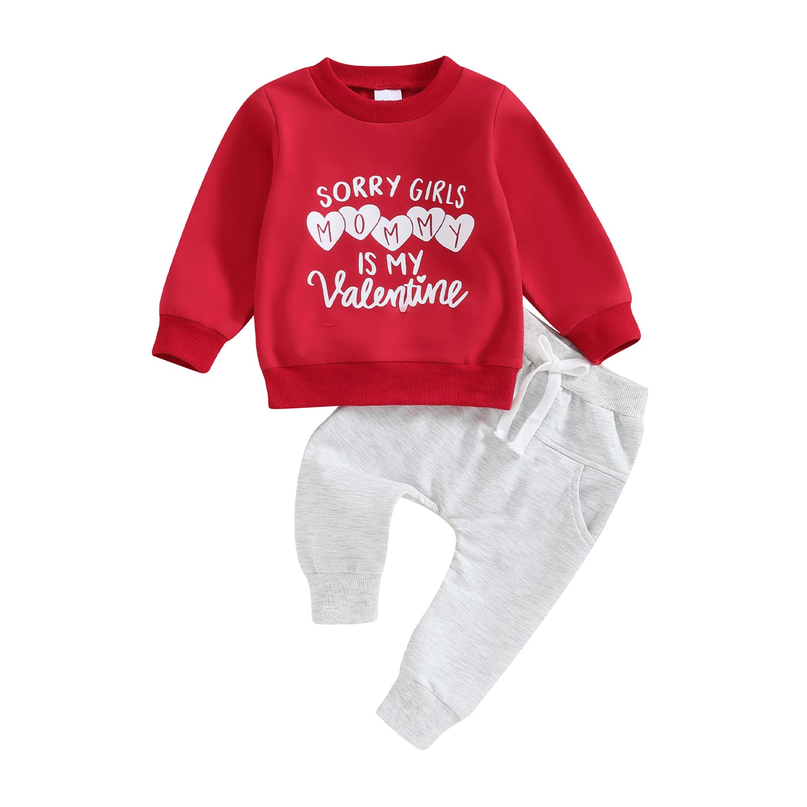 Gureui Baby Boy Valentines Day Outfit Long Sleeve Sweatshirt Pants Toddler Infant Clothes (A Red Mommy is My Valentine, 18-24 Mo