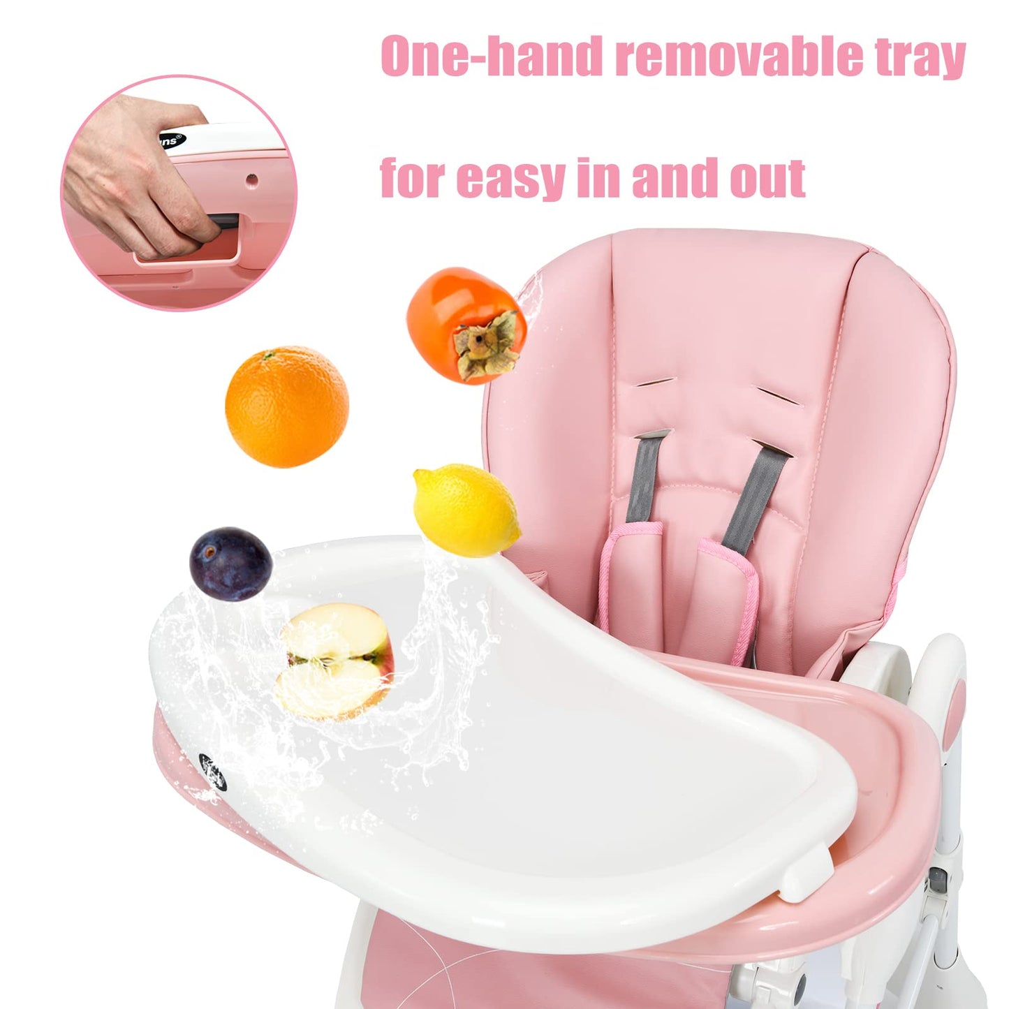 Infans High Chair With One-Hand Removable Tray, 4 Lockable Wheels & Large Storage Basket - Multi-Adjustable Height, Recline & Fo