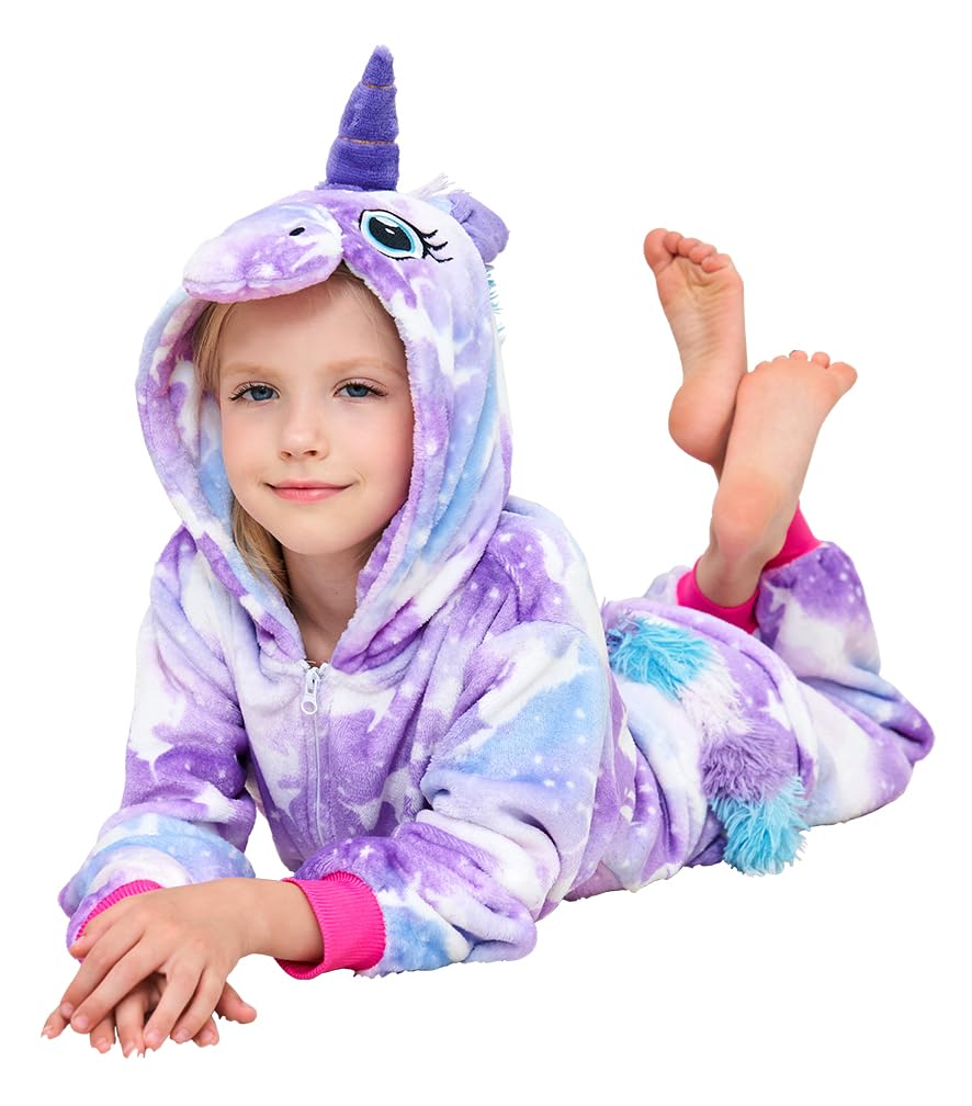Cos Time Uniquecos Kids Unicorn Onesie Animal One Piece Pajamas Halloween Costumes (Purple Horse, 10-12 Years), 10 Years