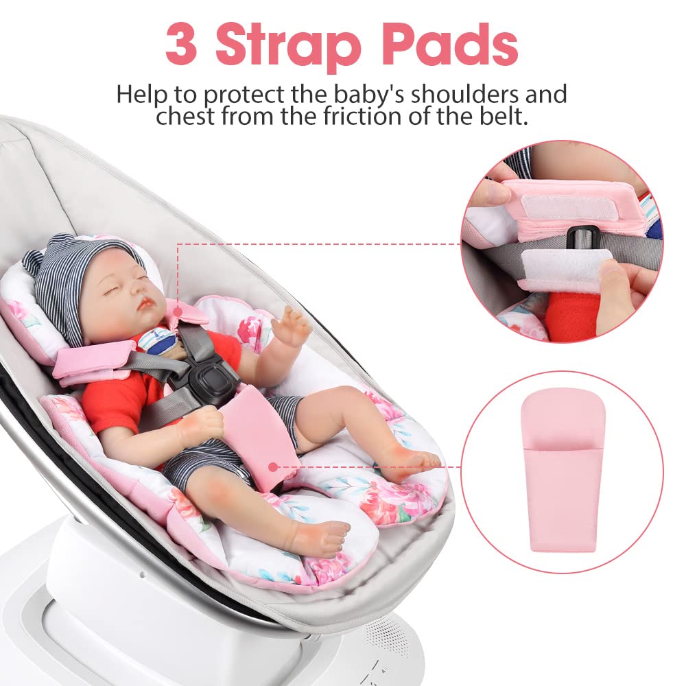 Minne Baby Infant Insert, Compatible With 4Moms Rockaroo And Mamaroo, Includes 3 Strap Pad, Breathable Mesh Fabric, Plush Soft N