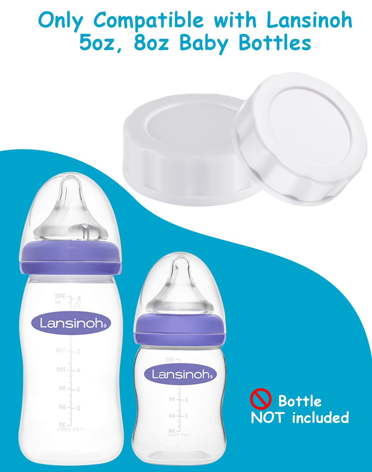 Xunicute Baby Bottle Caps Compatible With Lansinoh Bottles, Travel And Storage Bottle Lids Replacement, 8 Count