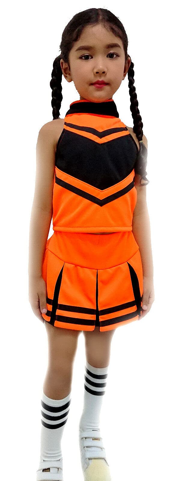 Total 2550 Little Girls' Cheerleader Cheerleading Outfit Uniform Costume Cosplay Halloween Bright Orange/Black (Xl / 10-12) Xl /