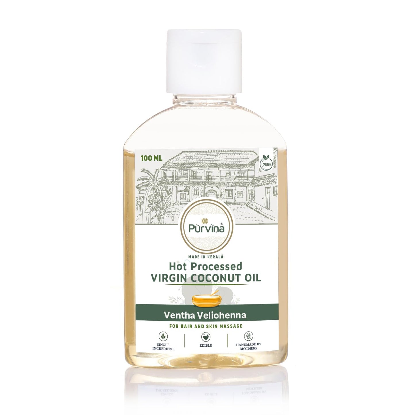 Purvina  Pure Baby Massage Oil (Ventha Velichenna) - 100 Ml | Traditional Coconut Milk Oil | Safe For Newborns, Babies, Toddlers