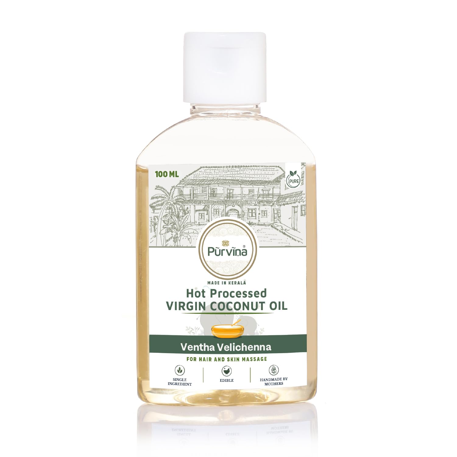 Purvina  Pure Baby Massage Oil (Ventha Velichenna) - 100 Ml | Traditional Coconut Milk Oil | Safe For Newborns, Babies, Toddlers
