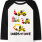 Tkria Valentine Day Shirt For Boys Girls Excavator Tractor Truck Loads Of Love Tops Toddler Kids Raglan Baseball Tees 10 Years
