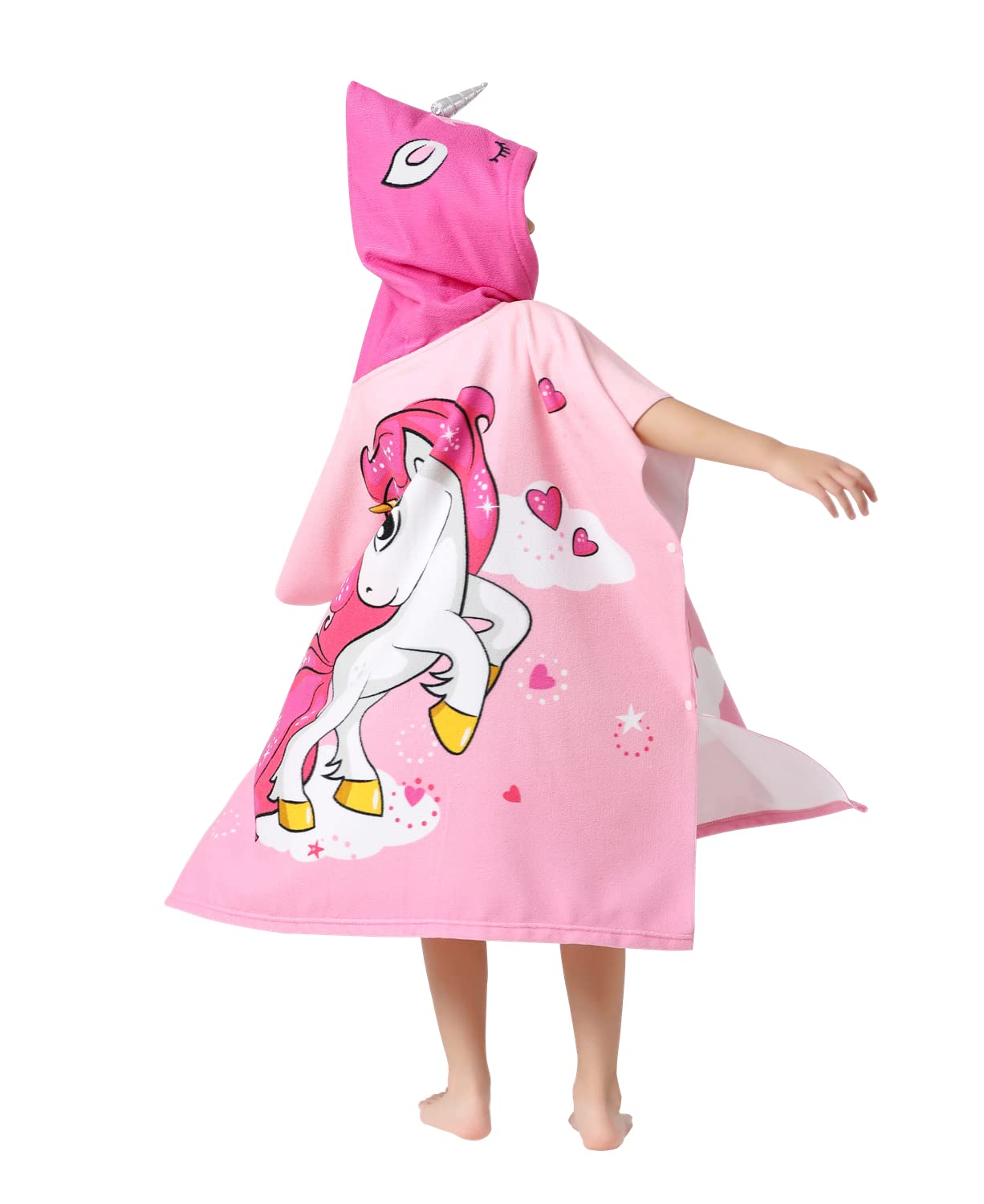 Athaelay Soft Swim Cover-Ups For 3 To 10 Years Old Kids Big Girls' Pink Unicorn Hooded Bath Beach Poncho Towel With Drawstring B