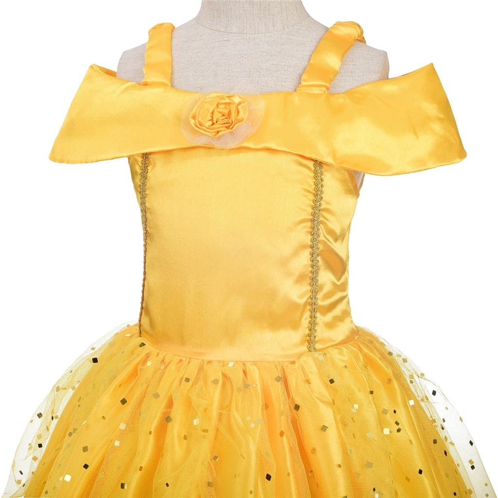Dressy Daisy Little Girls Princess Dress Up Costume Gold Yellow Ball Gown Fancy Halloween Xmas Birthday Party Carnival Size 8-9