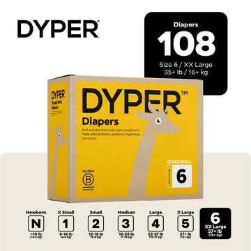Dyper Baby Diapers Size 6 | Honest Ingredients | Cloth Alternative | Day & Overnight | Made With Plant-Based* Materials | Hypoal