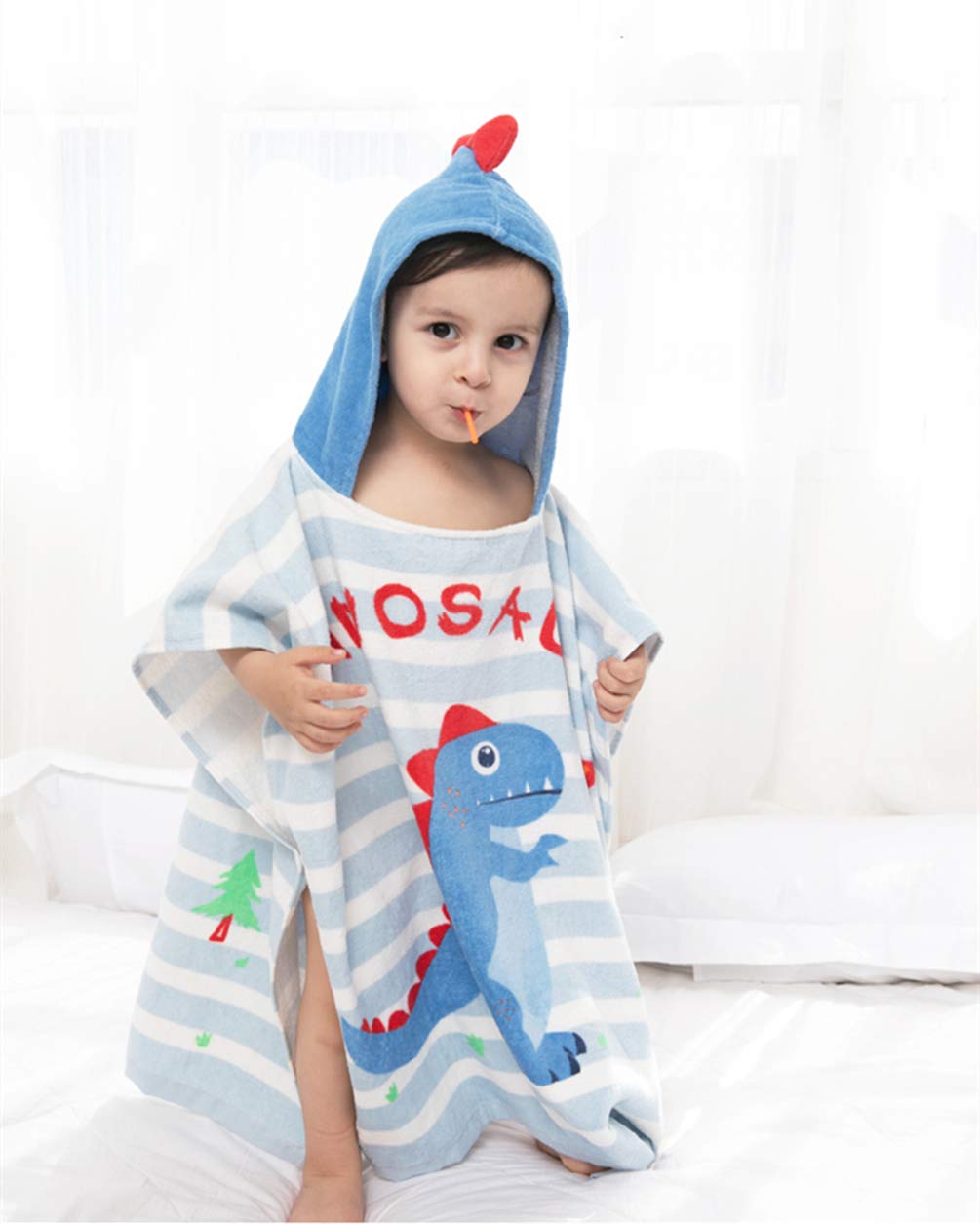 Tonwhar Kids Bath/Pool/Beach Hooded Poncho Towel-Cartoon Animal Pattern Cotton Beach Towel For Baby And Kids (Dinosaur, 1-4 Year