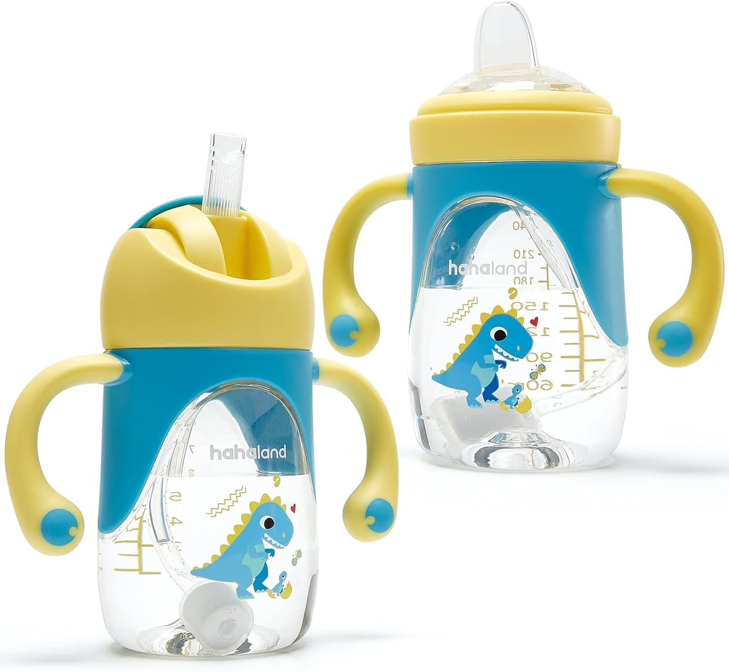 hahaland Sippy Cup for 6+ Month Old - 2 in 1 Spout & Straw Sippy Cups for Toddlers 1-3 No Spill Transition Weighted Straw Toddle