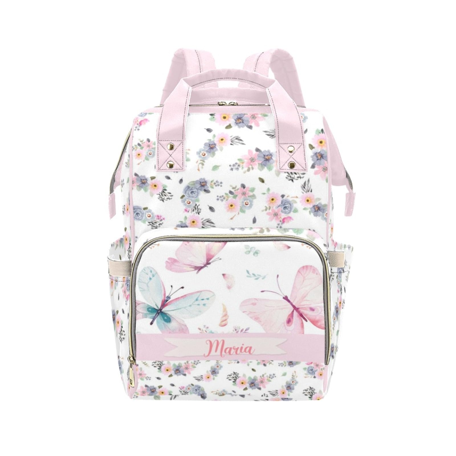 Noverbibi Custom Diaper Bag Backpack with Name Personalized Floral Butterfly Nappy Bag for Mommy Mother's Day Gift Customized Ad