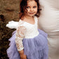 2Bunnies Girl Peony Lace Back A-Line Tiered Tutu Tulle Flower Girl Dress (Gray Sleeve Short, 12M)