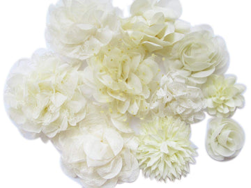 Yycraft 15Pcs Ivory Chiffon Flower For Girls Headband Baby Flowers Bows,Crafts,Party Decoration(2'-4.5')