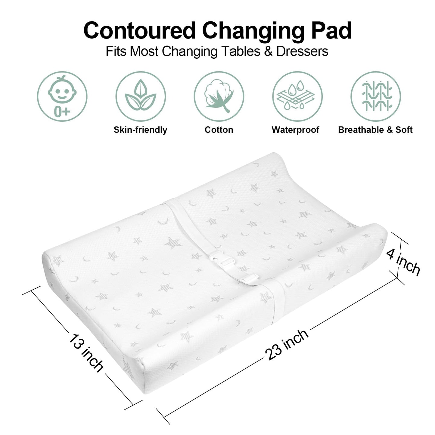 Beianpp Mini Baby Changing Pad 23 X 13 With Cover, Fits Jayden Convertible Crib & Dresser, Waterproof & Non-Slip, Small Diaper C