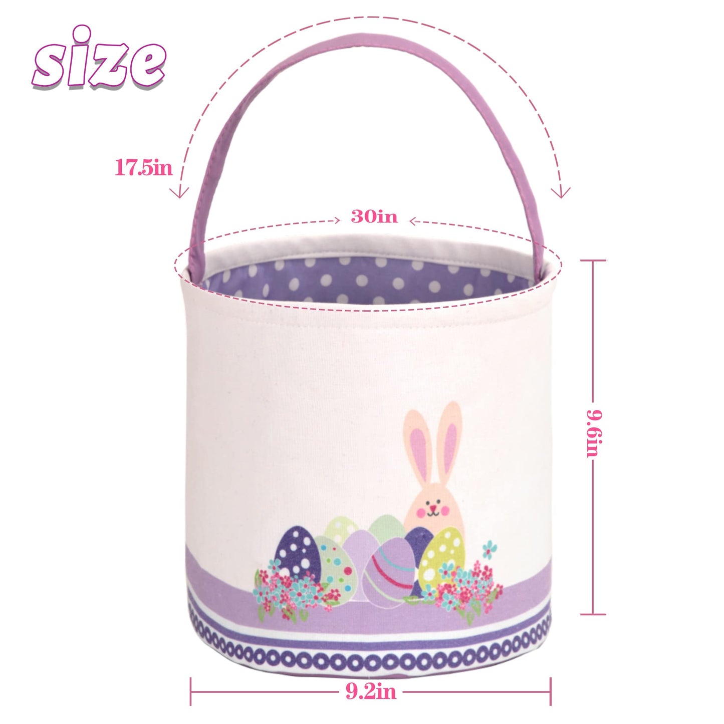 Lessmo 2 Pcs Easter Bunny Basket Easter Egg Buckets, Blue Pink Cute Personalized Canvas Cotton Tote Bags Egg Hunt Basket For Eas